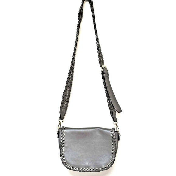 EXPRESSIONS‎ NYC Slate taupe braided strap Vegan Crossbody Shoulder Bag - Picture 1 of 14